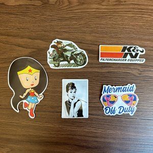 5 Electronic Water Bottle Stickers Audrey Hepburn / Mermaid / Wonderwoman